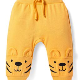Babyhug Interlock Knit Full Length Diaper Leggings with Bear Applique - Yellow-image-6