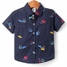 Simply Premium Twill Woven Half Sleeves Printed Shirt with Vehicle Print - Navy Blue-image-10