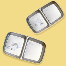 Basil Stainless Steel 2 Compartments Chip 'n' Dip Plate Combo for Kids - Tiger & Bear-2