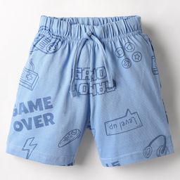 Evimo Single Jersey Knit Knee Length Shorts With Text Print - Blue-picture-10