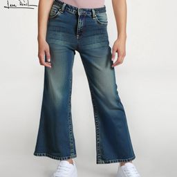 Arias Cotton Woven Full Length Washed Bootcut Jeans With Stretch - Blue-image-90