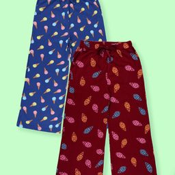 Kiddopanti Cotton Knit Pack Of 2 Ice Cream & Pineapples Printed Pajamas - Maroon & Royal Blue-image-94