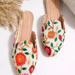 Shoetopia Floral Embroidered Slip On Mules - Multi Colour-picture-33