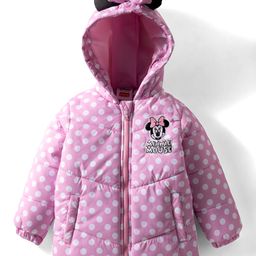 Babyhug Disney Woven Full Sleeves Hooded Winter Jacket With Minnie Mouse Graphics & Ear Bow Applique - Pink-picture-11