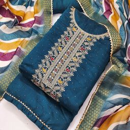 Riti Paisley Embroidered Sequinned Chanderi Unstitched Dress Material-image-13