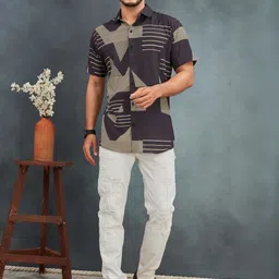 Moda Rapido Men Comfort Button-Down Collar Printed Short Sleeves Regular Fit Casual Shirt-picture-39