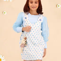 CUTECUMBER Girls Polka Dot Print Applique Pinafore Dress-picture-33