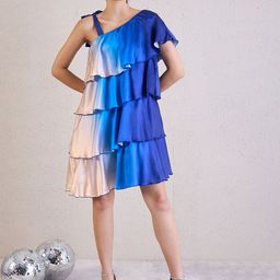Antheaa Women Tie and Dye Dyed One Shoulder Layered Satin Above Knee A-Line Dress-picture-24