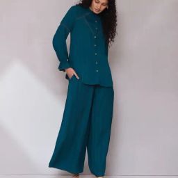 aarke Ritu Kumar Teal Shirt With Palazzos-image-78