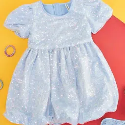 Pantaloons Junior Blue Cotton Embellished Dress-image-36
