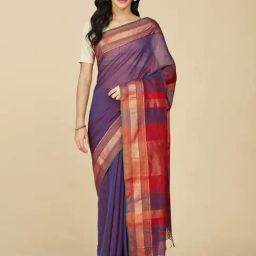 Fabindia Purple Cotton Silk Printed Saree Without Blouse Piece-picture-9