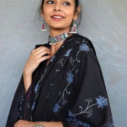 Chidiyaa Enchanted Black Hand Printed Pure Cotton Dupatta-image-30