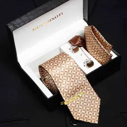 MUTAQINOTI Men Printed Silk Blend Necktie Accessory Gift Set-image-98