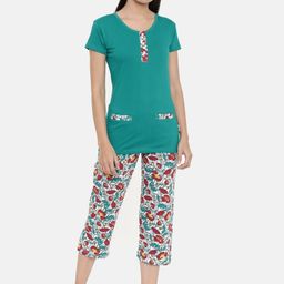 zebu Women Green & White Solid Night suit-image-86