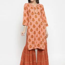 Indibelle Peach Printed Straight Kurta-image-48