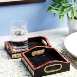 VarEesha Tribal Society Brown Mango Wood Serving Tray - Set of 2-14