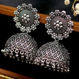 Teejh Ishani Silver Oxidized Jhumki Earrings-20