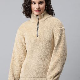 Popnetic Women Beige Faux Fur Sweatshirt-image-34
