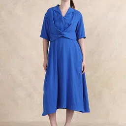 RAREISM Women Blue Cowl Neck Fit & Flare Maxi Dress-picture-36