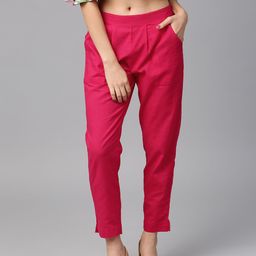 Jaipur Kurti Women Pink Solid Regular Trousers-32