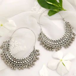 Teejh Aamod Silver Oxidized Bali Earrings-37