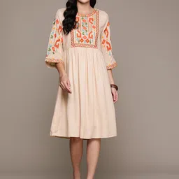 aarke Ritu Kumar Embroidered Flared Sleeves A-Line Dress-image-46