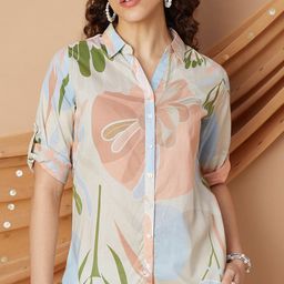 Melange by Lifestyle Printed Shirt Collar Pure Cotton Kurti-picture-11