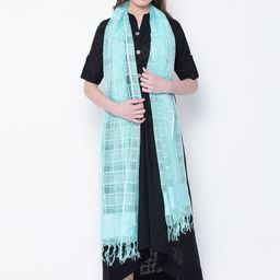 AURELIA Sea Green Self-Checked Dupatta-image-68