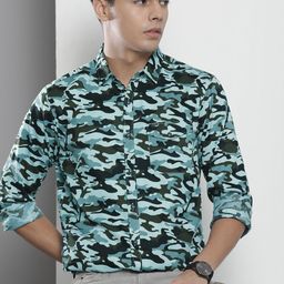 The Indian Garage Co Men Green Camouflage Printed Casual Shirt-image-100