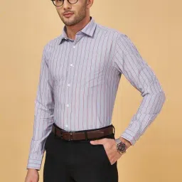 Peregrine by Pantaloons Light Grey Cotton Slim Fit Striped Shirt-picture-3