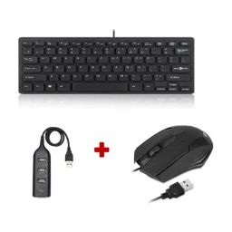 Enter Typist Mini Wired Keyboard + Cursor Wired Mouse + U4P USB Hub Combo Set (Black)-image-46