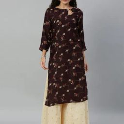 Blissta Brown Floral Print Straight Kurta-image-43
