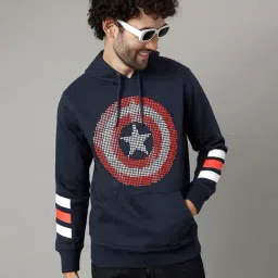 Free Authority Navy Regular Fit Captain America Print Hooded Sweatshirt-image-10