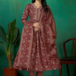 DIVASTRI Women Ethnic Motifs Printed Pure Cotton Kurta with Trousers & Dupatta-picture-45