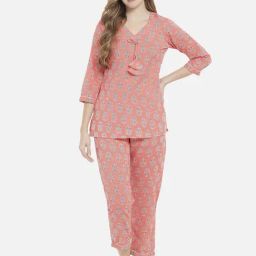 Meeranshi Coral Printed Tunic Pyjama Set-picture-29
