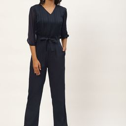 Magnetic Designs Navy Blue Self Stripe Basic Jumpsuit-picture-53