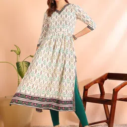 Moda Rapido Geometric Printed V-Neck Foil Print Ethnic Straight Kurti-7