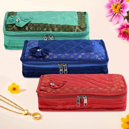 Kuber Industries Blue & Red 3 Pieces Floral Embroidered Jewellery Organisers-49