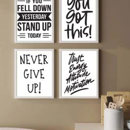 Art Street Black Engineered Wood Motivational Poster Never Give Up Prints For Wall Art - Set of 4-29
