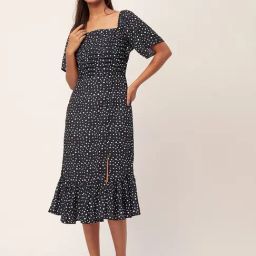 Moomaya Navy & White Printed Midi Dress-image-74