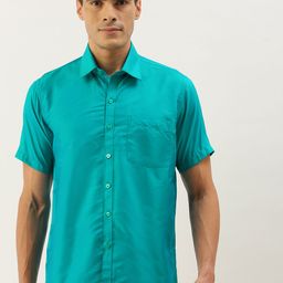 THANGAMAGAN Men Blue Solid Ethnic Shirt-image-41