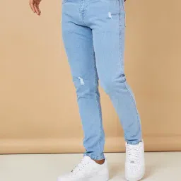 Styli Light Blue Cotton Skinny Fit Distressed Jeans-picture-34