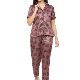 Smarty Pants Brown Satin Print Shirt With Pyjamas-image-54