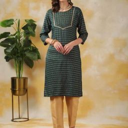Rangita Teal Printed Straight Kurti-image-57