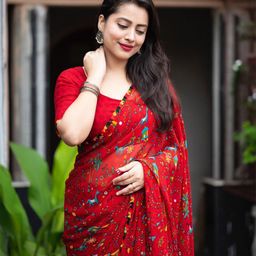 FLOURIOUS Ethnic Motifs Printed Organza Saree-image-28