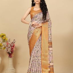 J 6 DESIGNER Woven Design Zari Silk Blend Block Print Saree-picture-16