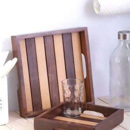 VarEesha Brown Wood Square Tray - Set of 2-31