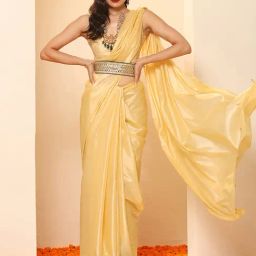 Swtantra Yellow Woven Saree With Unstitched Self Blouse-image-3