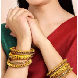 Peora Yellow Kundan Studded Chuda Ethnic Bangles-image-47