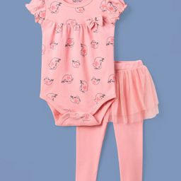 Babyoye Eco Conscious Cotton With Eco Jiva Finish Half Sleeves Onesie With Skeggings Seal Print- Pink-image-15